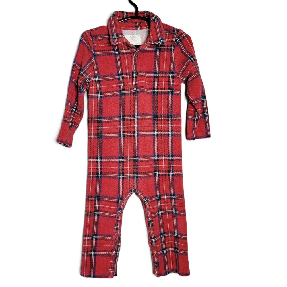 Little Sleepies Play Red Plaid Bamboo Viscose Romper Coverall 6-12 Months‎